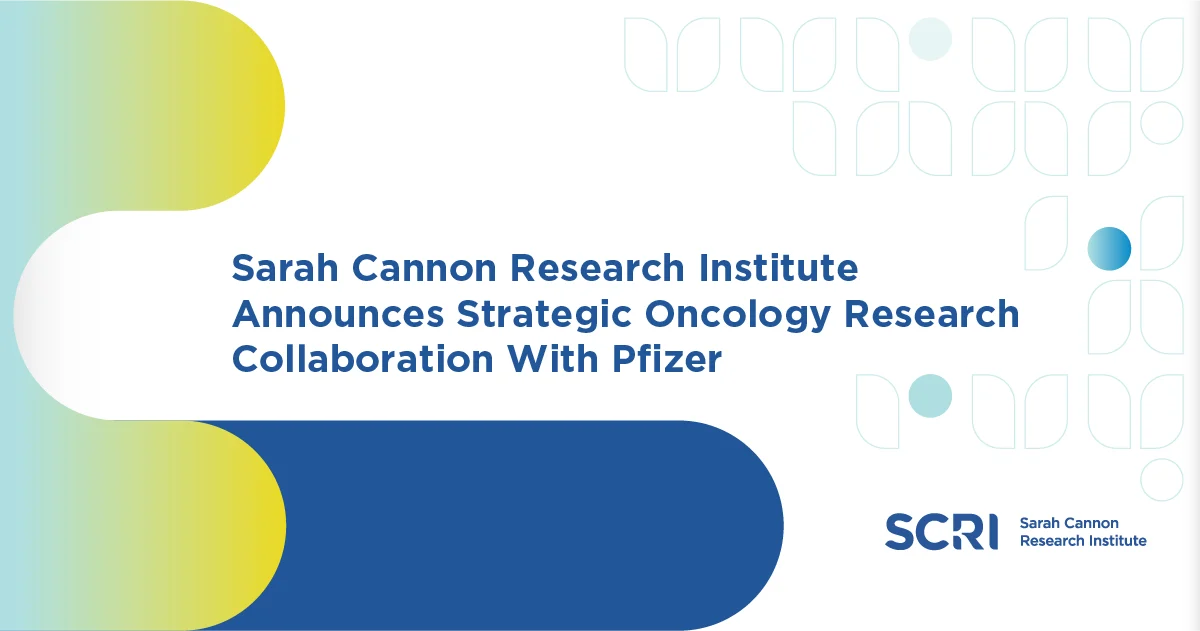 Sarah Cannon Research Institute graphic announcing oncology research collaboration with Pfizer
