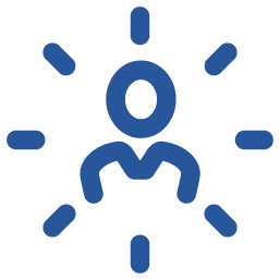 Simplified person figure surrounded by radiating lines, indicating focus or personalization.