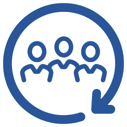 Group of three people enclosed by a circular arrow, symbolizing collaboration or continuous teamwork.