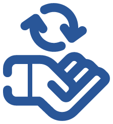 Open hand with two circular arrows above it, symbolizing exchange or renewal.